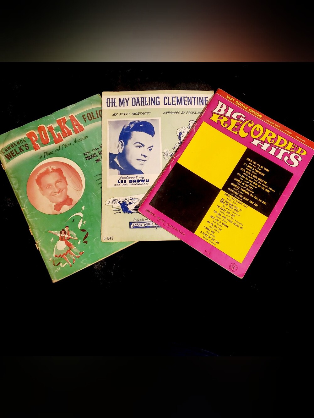 Vintage Sheet Music Songbook Lot of 3 - Lawrence Welk, Guitar Hits, Les Brown